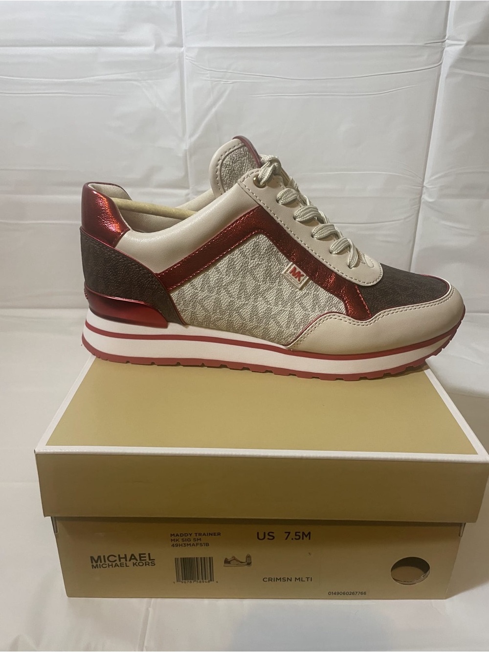 Michael Kors Cream, Brown & Red Metallic Lace-Up Trainer